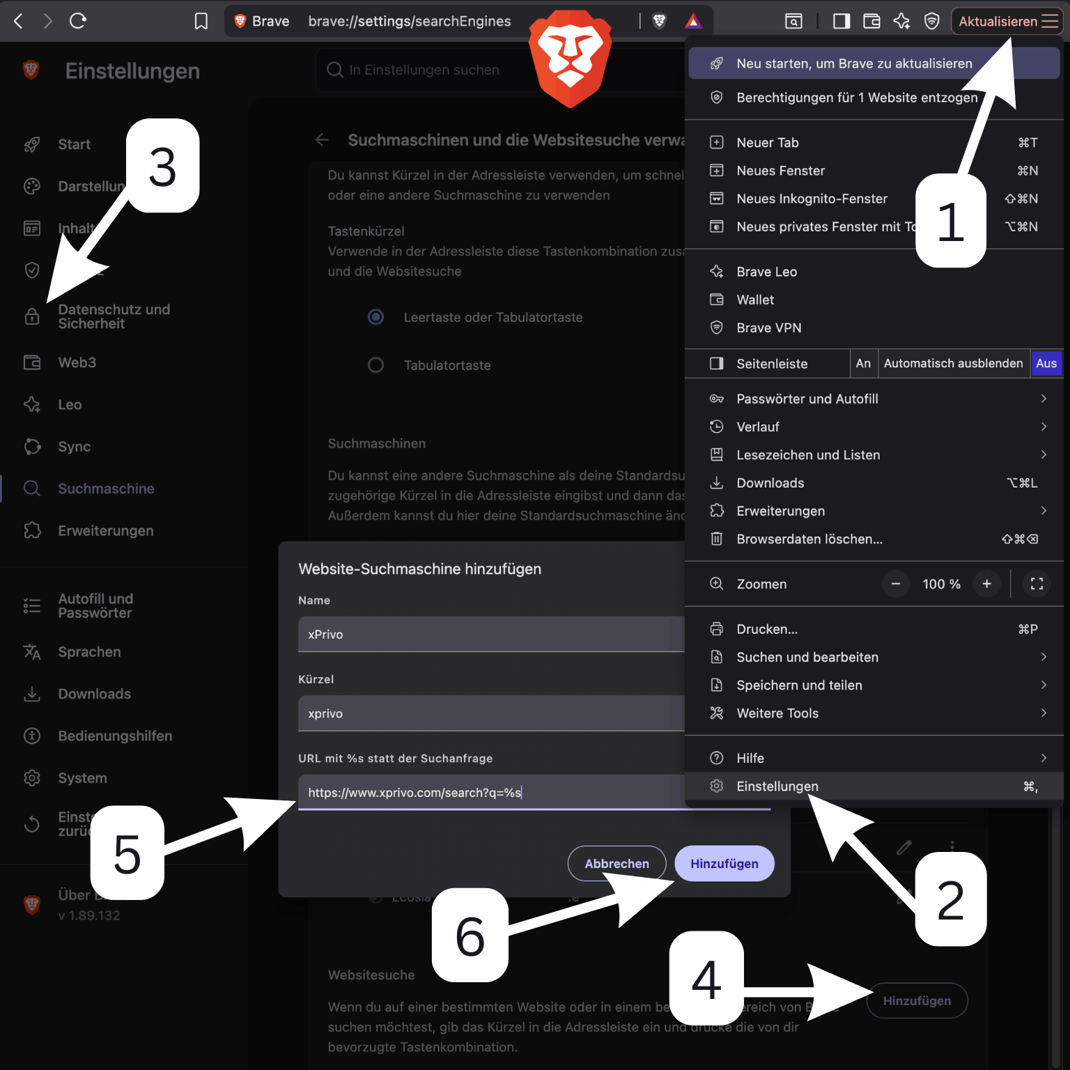 Brave search engine settings